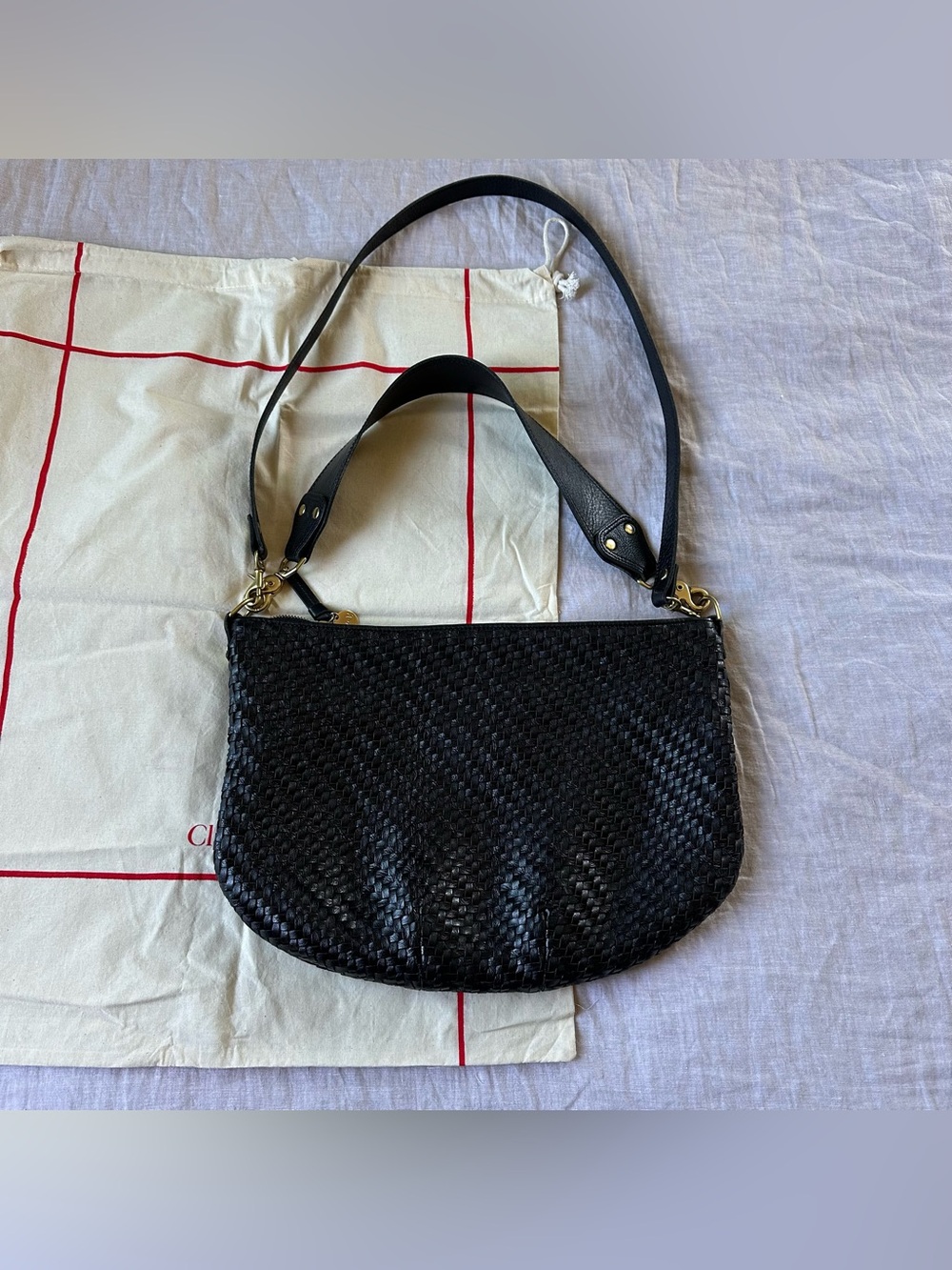 Clare V Moyen Messenger, Black Woven Zig Zag - Picture 3 of 10